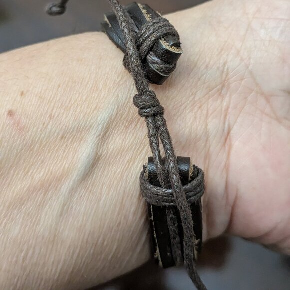2Pc Men's Women Brown Bracelet Leather - Picture 2 of 8